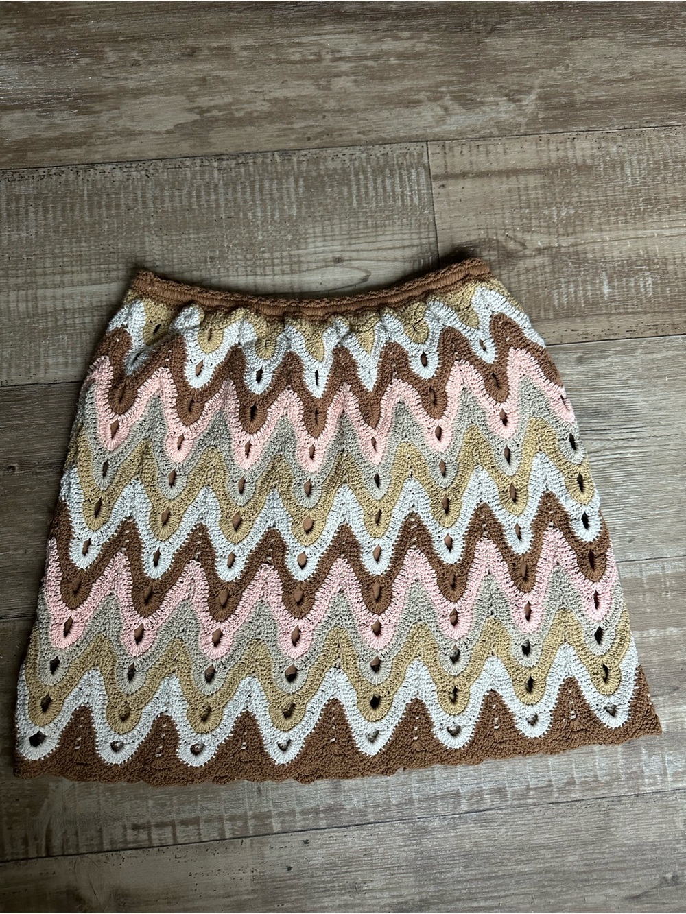Free People Crochet Chevron A-Line Skirt - Pink, Cream & Brown